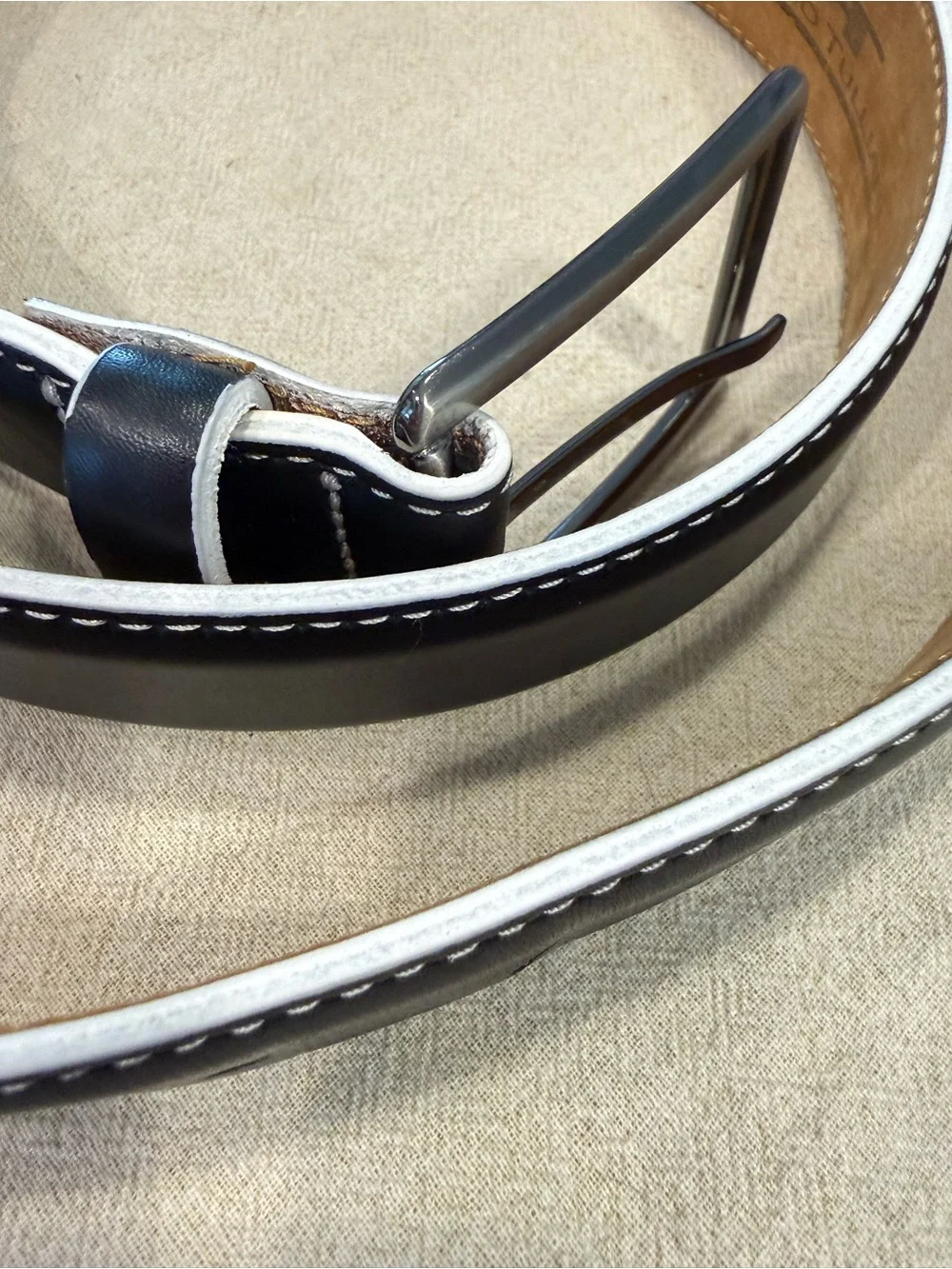 Remu Tulliani calfskin leather monochrome black white belt 44”